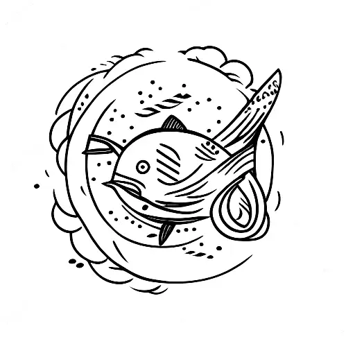 tuna and island tattoo design idea