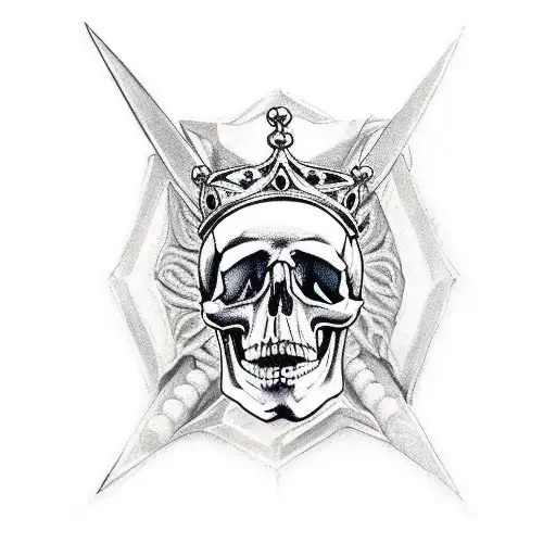 dagger with skull on it, wearing a crown tattoo design idea