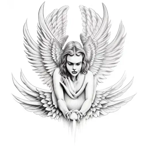 devil with wings kissing angel with wings realistic  tattoo design idea