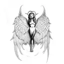 devil with wings kissing angel with wings realistic  tattoo design idea