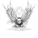 devil with wings kissing angel with wings realistic  tattoo design idea