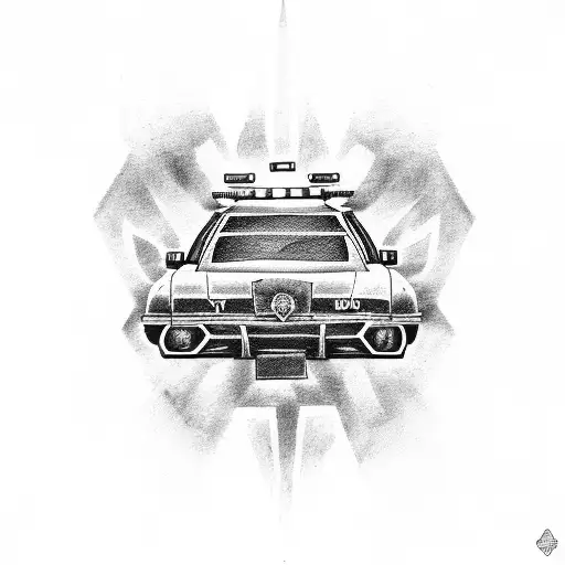 broken police car with text that says "1312" tattoo design idea