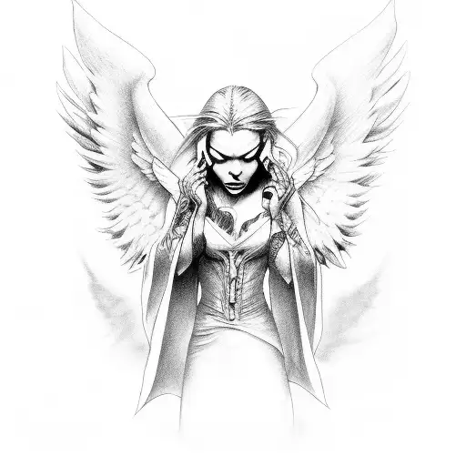 Angel and demon one side evil one side good tattoo design idea