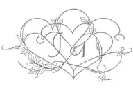 a design with the initials of my daughters Carla and Martina's names along with. a heart tattoo design idea