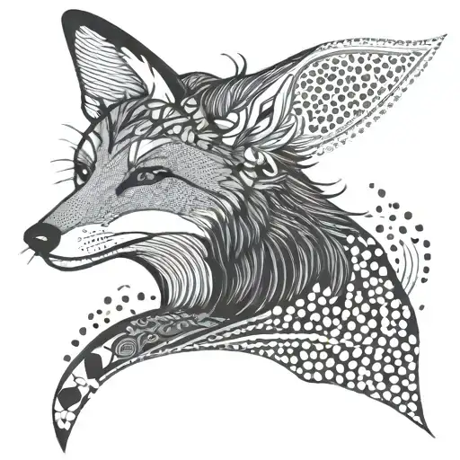Incorporate elements of bartending tools into a dotwork tattoo design featuring a tilki (fox) tattoo design idea