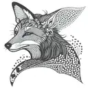 Incorporate elements of bartending tools into a dotwork tattoo design featuring a tilki (fox) tattoo design idea