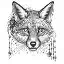 Incorporate elements of bartending tools into a dotwork tattoo design featuring a tilki (fox) tattoo design idea