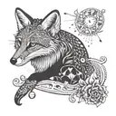 Incorporate elements of bartending tools into a dotwork tattoo design featuring a tilki (fox) tattoo design idea