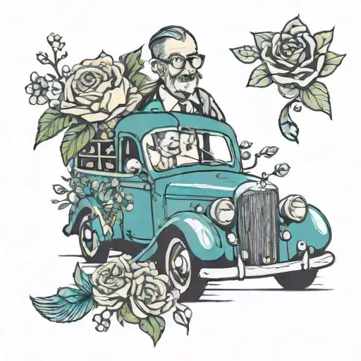 dad died, care worker, loves flowers and cars,  water tattoo design idea