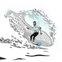 Rafael leao standing low surfing on a wave tattoo design idea