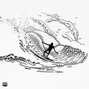 Rafael leao standing low surfing on a wave tattoo design idea