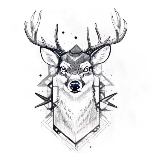 cute deer wearing wolf hide on it's head, face/head only tattoo design idea