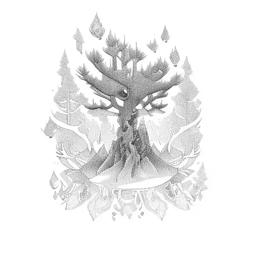 carpentry forest tattoo design idea