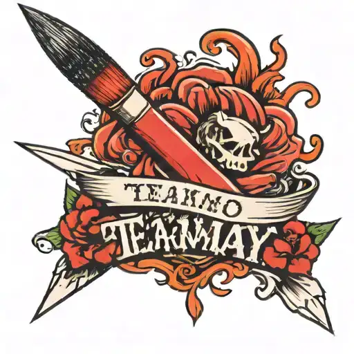 paint brush red paint and the words teamomayo  tattoo design idea