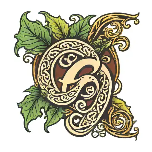 two oak leaves and an ampersand stylized tattoo design idea