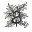 two oak leaves and an ampersand stylized tattoo design idea