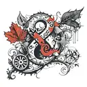 two oak leaves and an ampersand stylized tattoo design idea