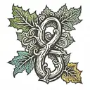 two oak leaves and an ampersand stylized tattoo design idea