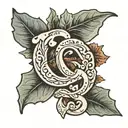 two oak leaves and an ampersand stylized tattoo design idea