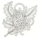 two oak leaves and an ampersand stylized tattoo design idea
