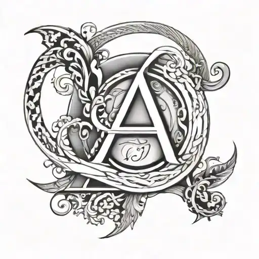 A minimalist design of the letter A intertwined with the date XXIX.I.MMXXIV, symbolizing a special memory or event tattoo design idea