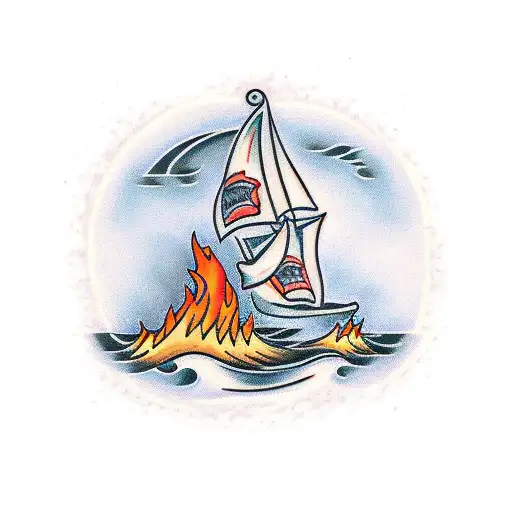 camp fire by the ocean  tattoo design idea