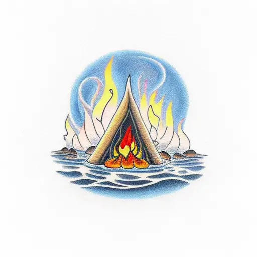 camp fire by the ocean  tattoo design idea