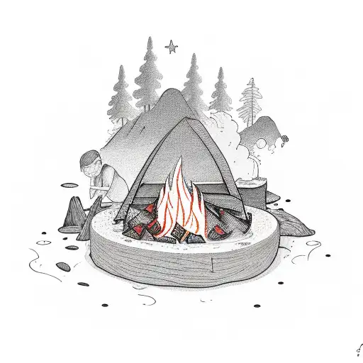 camp fire by the ocean  tattoo design idea