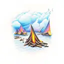 camp fire by the ocean  tattoo design idea