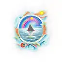 camp fire by the ocean  tattoo design idea