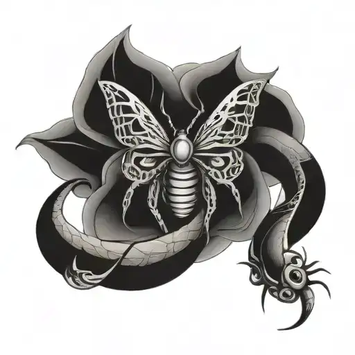 spider and butterfly and snake wrapped tattoo design idea