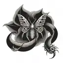 spider and butterfly and snake wrapped tattoo design idea
