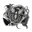 spider and butterfly and snake wrapped tattoo design idea