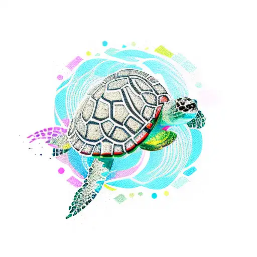 A new-school design of a turtle DJ mixing music with flowers as the soundwaves tattoo design idea