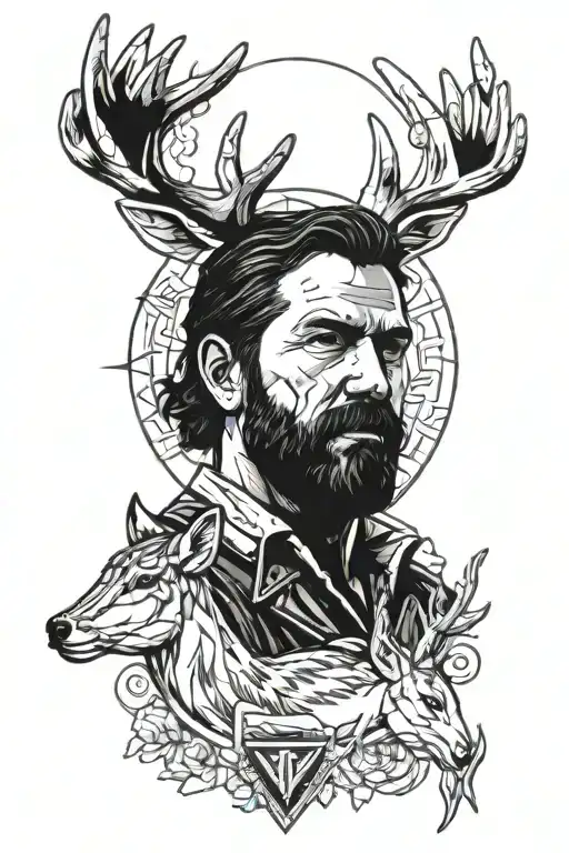Arthur morgan and deer of dreams from rdr2 game tattoo tattoo design idea