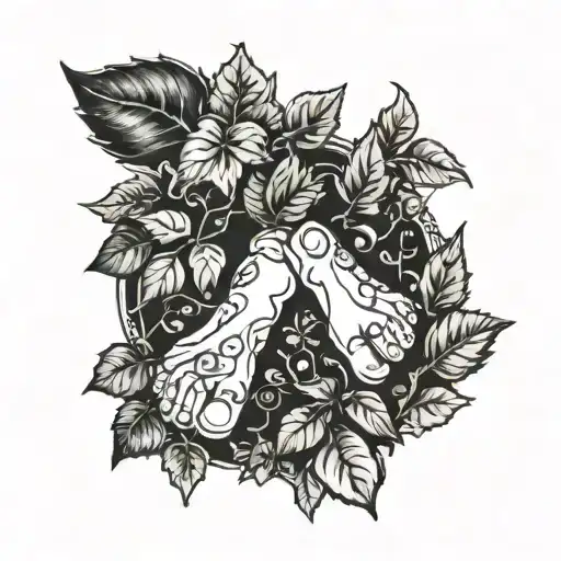 Baby foot print surrounded by ivy leaves tattoo design idea