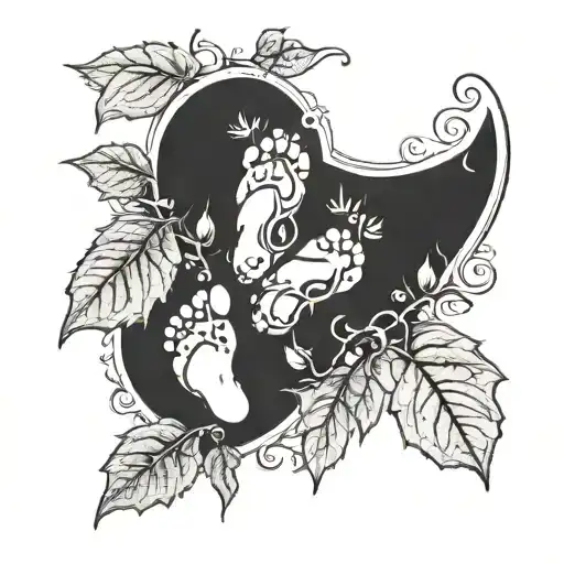 Baby foot print surrounded by ivy leaves tattoo design idea