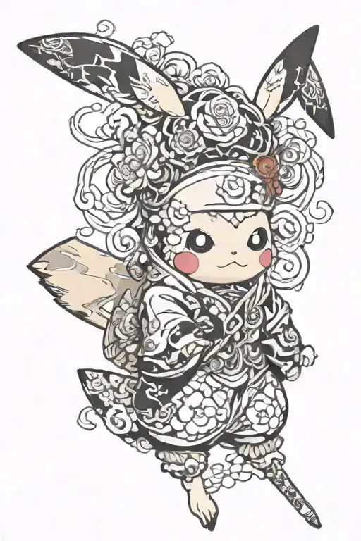 a bunch of different pikachu cosplaying as different anime characters  tattoo design idea