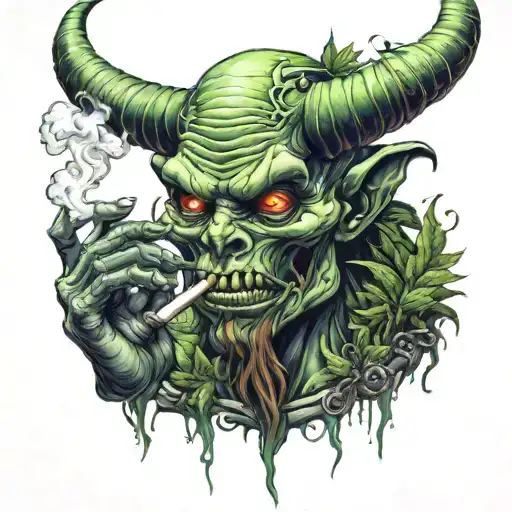 Demon smoking weed tattoo design idea