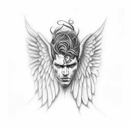 half angel, half devil, with wings tattoo design idea