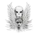 half angel, half devil, with wings tattoo design idea