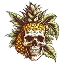 skull with pineapple as brain tattoo design idea