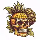 skull with pineapple as brain tattoo design idea
