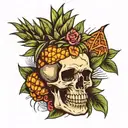skull with pineapple as brain tattoo design idea