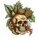 skull with pineapple as brain tattoo design idea