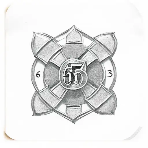 Firefighter Maltese cross with the number 65 built into it tattoo design idea