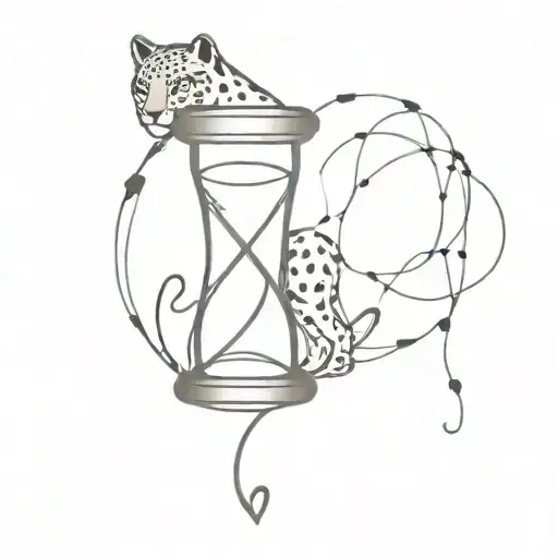 hourglass, love, patience, snow leopard, barbed wire, heart beat line, minimalistic style tattoo design idea