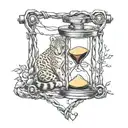 hourglass, love, patience, snow leopard, barbed wire, heart beat line, minimalistic style tattoo design idea