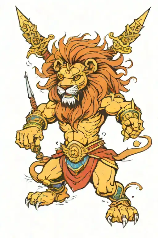 lion warrior crown scars godly powers emerging tattoo design idea