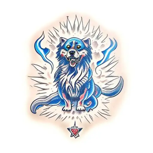 Cerberus with blue fire tattoo design idea